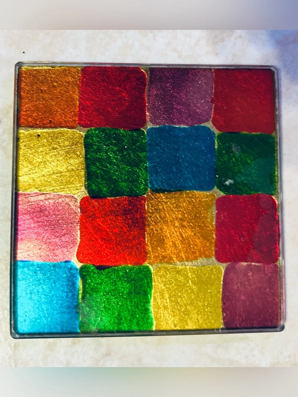 Matching Glass Color block Frame and Coasters.